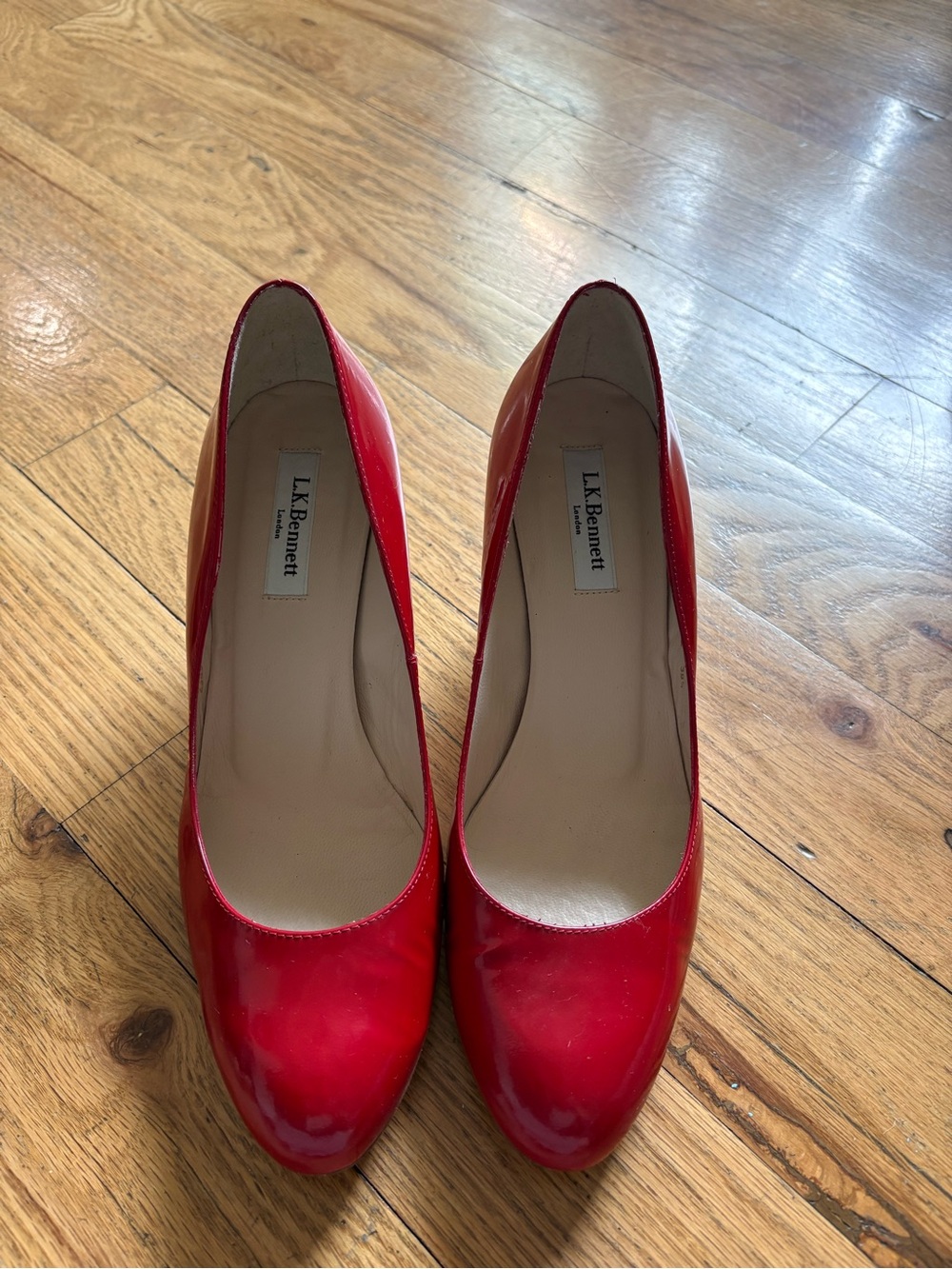 LK Bennett Red Patent Round-Toe Pumps